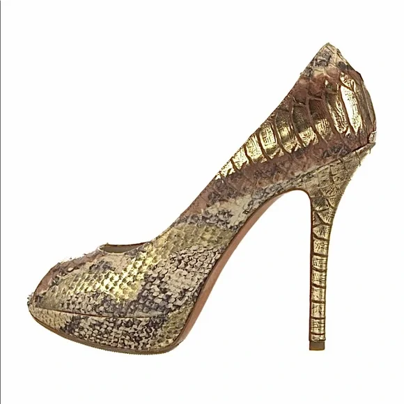 Christian Dior Python Leather Embossed Peep Toe Shoes - Picture 7 of 16